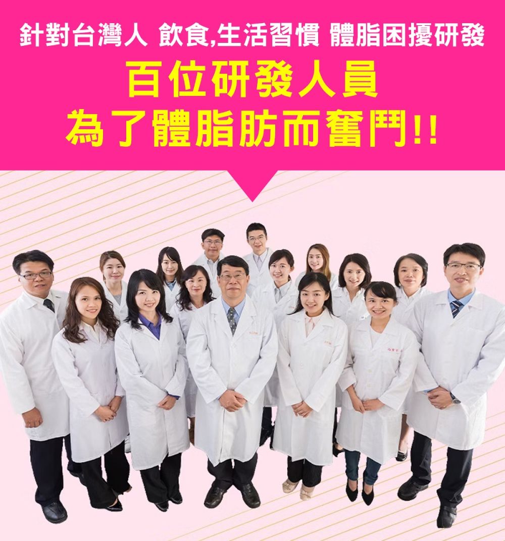針對台灣人 飲食,生活習慣 體脂困擾研發百位研發人員為了體脂肪而奮鬥!!