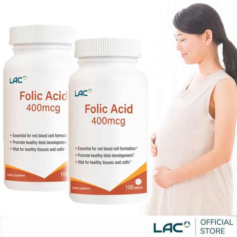 LAC 利維喜 2入組 葉酸400食品錠100錠(葉酸400mcg/孕養調理/素食錠劑)