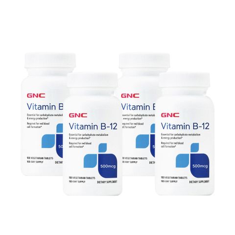 GNC 健安喜 維生素 B-12 500食品錠(100粒/瓶)x4入組 增進神經系統健康 氣色紅潤 助於紅血球形成 穩定思緒