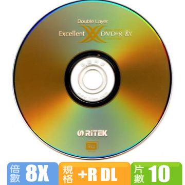 RIDATA 錸德 Ritek 8X DVD+R DL 8.5GB 單面雙層10P布丁桶