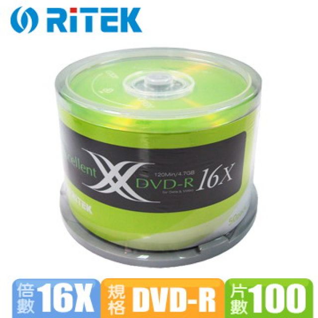 RIDATA 錸德 RiTEK X系列 16X DVD-R光碟片(100布丁)