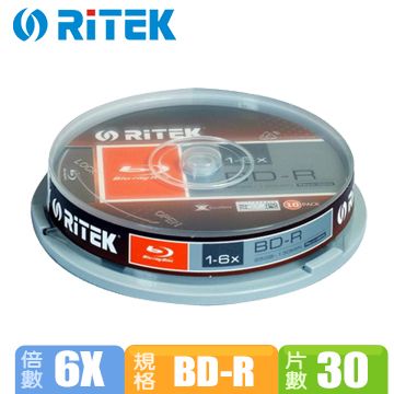 RIDATA 錸德 RiTEK X版 Blu-ray 6X BD-R 25G 藍光片 30片裝 (10布丁3)