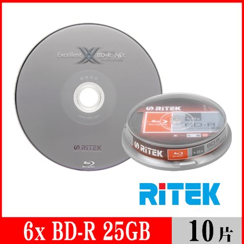 RIDATA 錸德 RITEK 6x BD-R 25GB 藍光片 X版/10片布丁桶裝