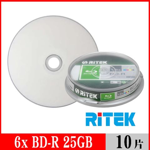 RIDATA 錸德 RITEK 6x BD-R 25GB 藍光片 珍珠白滿版可列印/10片布丁桶裝