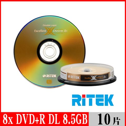 RIDATA 錸德 RITEK 8x DVD+R DL 8.5GB 單面雙層 X版/10片布丁桶裝