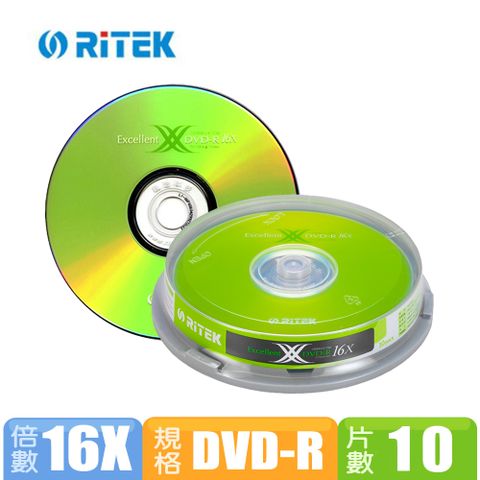 RiTEK錸德X系列 16X DVD-R光碟片(10片桶裝)