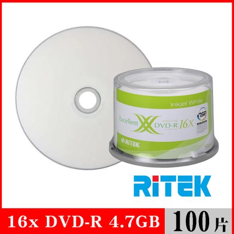 RIDATA 錸德 RITEK 16x DVD-R 4.7GB 珍珠白滿版可列印/100片布丁桶裝