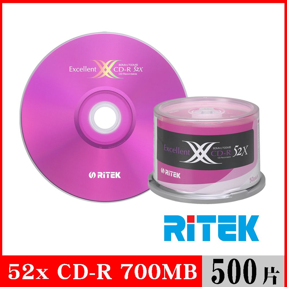 RIDATA 錸德 RITEK 52x CD-R 700MB X版/500片布丁桶裝