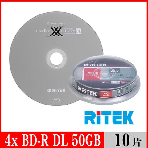 RIDATA 錸德 RITEK 4x BD-R DL 50GB 藍光片 X版/10片布丁桶裝