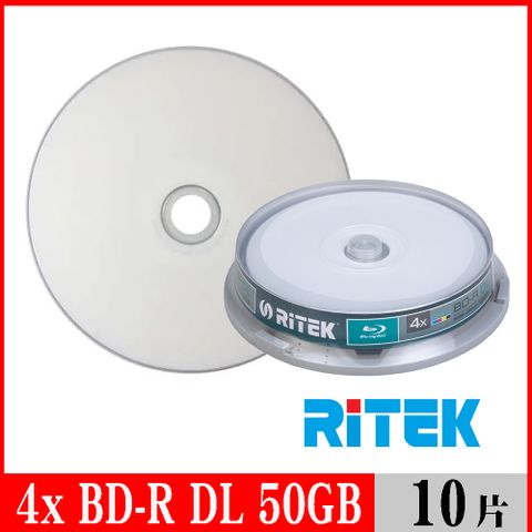 RIDATA 錸德 RITEK 4x BD-R DL 50GB 藍光片 珍珠白滿版可列印/10片布丁桶裝