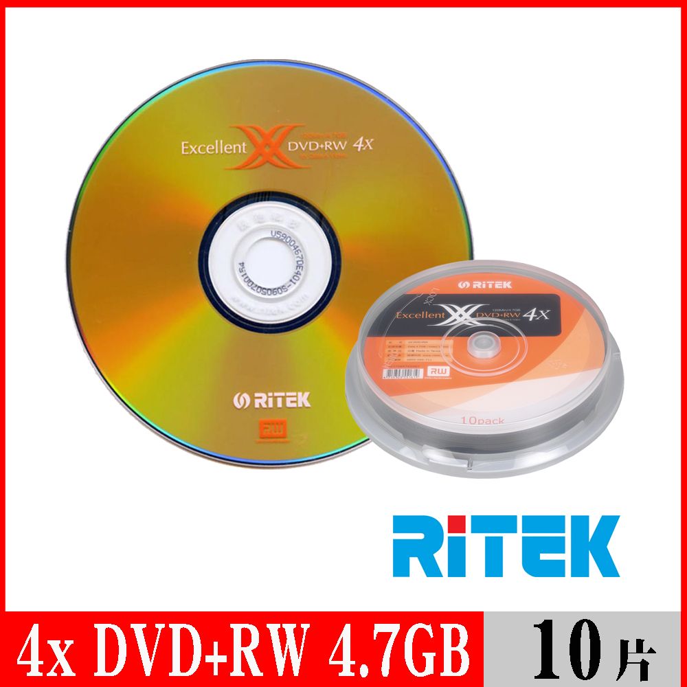 RIDATA 錸德 RITEK 4x DVD+RW 4.7GB 覆寫片 X版/10片布丁桶裝