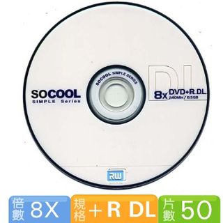 SOCOOL DVD+R 8X DL 50片裝