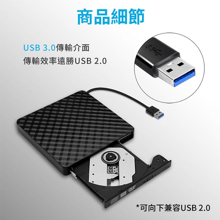 商品細節USB 3.0傳輸介面傳輸效率遠勝USB 2.0*可向下兼容USB 2.0