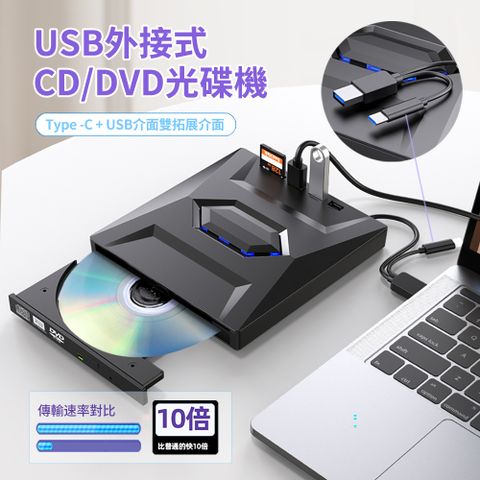 HADER USB外接式CD/DVD光碟機 四合一多功能讀取燒錄機 可插卡/U盤刻錄機【雙頭隱藏線 免驅安裝 進口晶片】