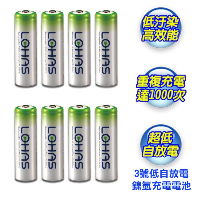 IOIO 十全  LOHAS 低自放3號充電電池(8入)