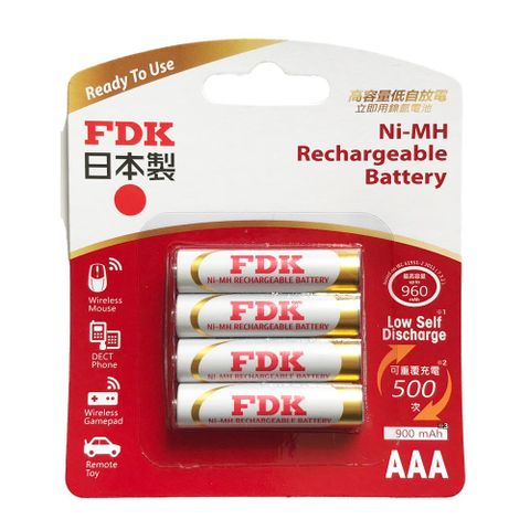 日本FDK 大容量低自放電 4號 4入充電電池 HR4UTHFA-4