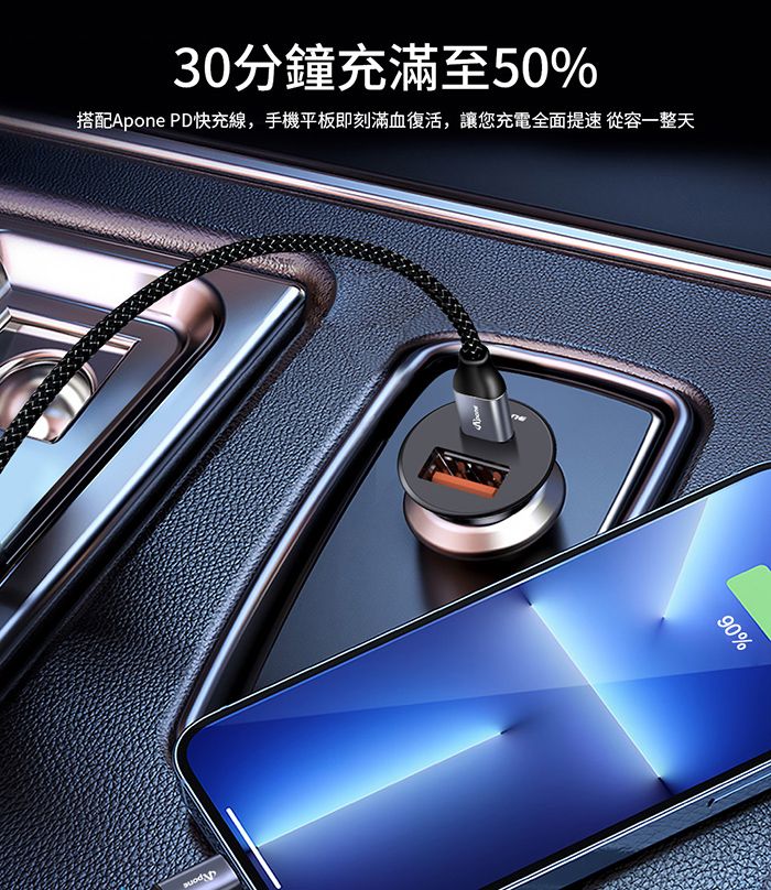 Apone 48W PD+QC 2孔汽車點菸用電源供應器 (APP-CC04801BK)