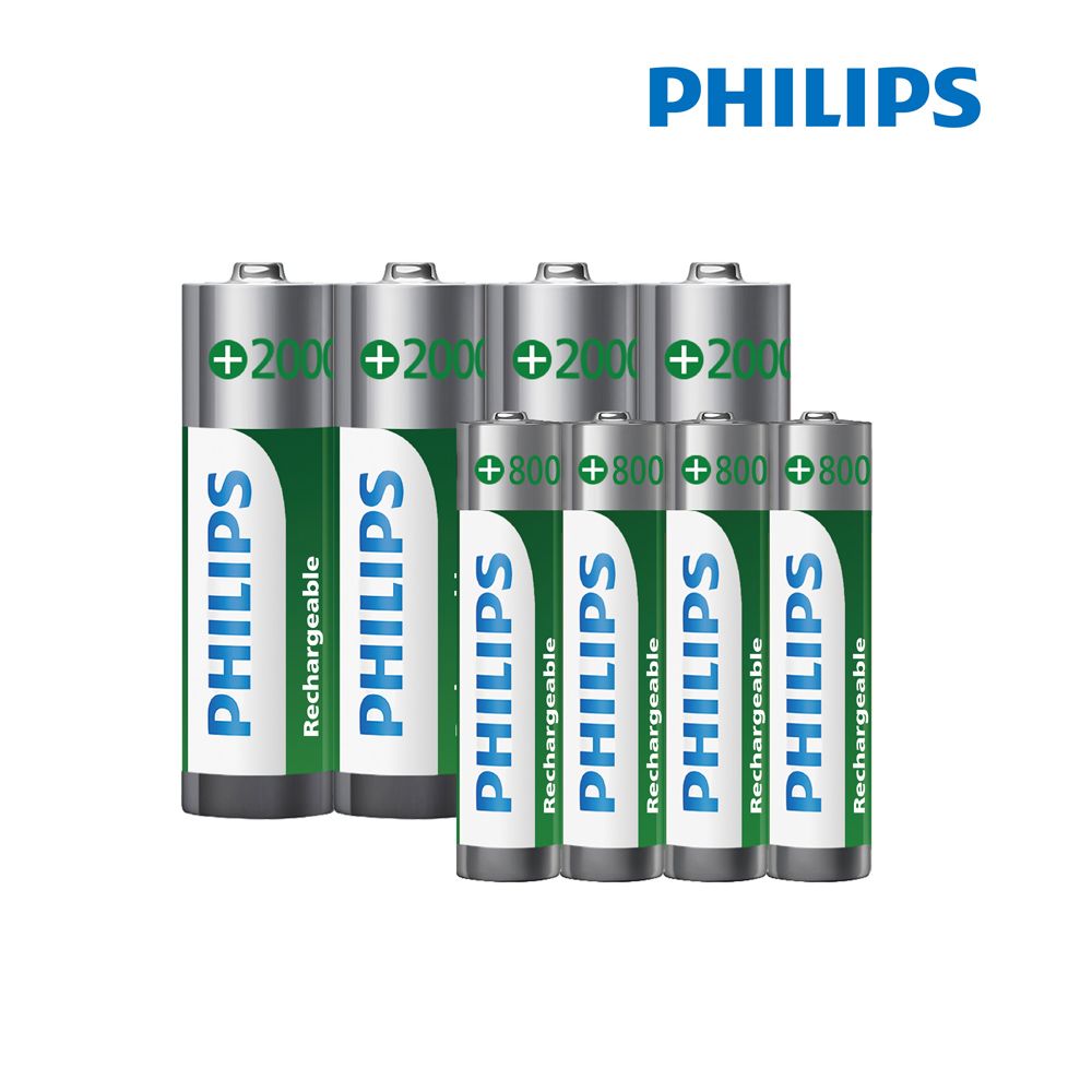 PHILIPS 飛利浦 充電電池(3號4入+4號4入)