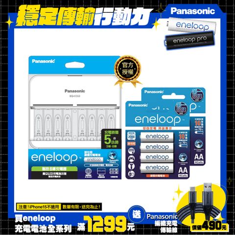 【Panasonic 國際牌】BQ-CC63 智控8槽充電組(含eneloop標準款3號電池8入)