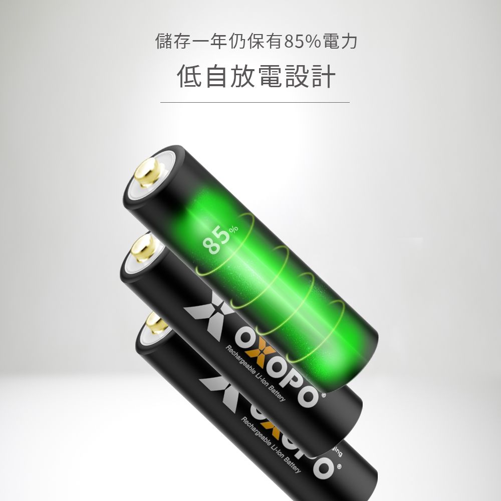儲存一年仍保有85%電力低自放電設計85%Rechargeable - BatteryRechargeable - Battery