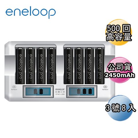 高容量2450mAh日本Panasonic國際牌eneloop高容量充電電池組(搭配8入液晶充電器+3號8入)