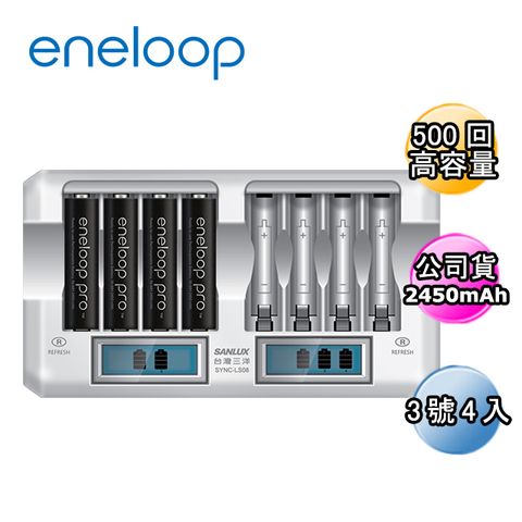 高容量2450mAh日本Panasonic國際牌eneloop高容量充電電池組(搭配8入液晶充電器+3號4入)