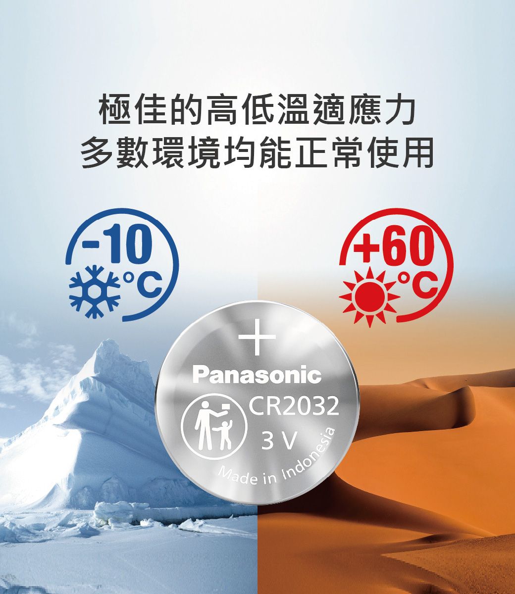 極佳的高低溫適應力多數環境均能正常使用-10PanasonicR20323VMade inIndonesia+60C