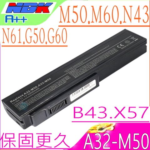 A32-M50 電池適用 華碩 ASUS A32-N61,M50,N43, N61,N53,M50,M60,G50,G60,G72,L50 G51vx,G51j,G60VX,G72,G72GX VX5,PRO64,N43SL,N34SD,N43SL N43SN,N52JC,N52SN,N61D,N61J M50V,M50Q,M50SR,X55Sa,X55SR X55SV,X57VN,G50VT,L50,L50C L50V,M60J,M60Q