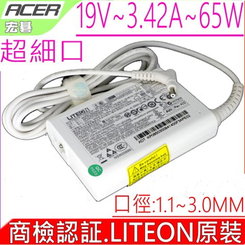 ACER 宏碁 充電器(原裝超薄)- 19V 3.42A 65W S5-391 S7-191 S7-391 S7-392 W700P P3-131 W700  P3-171 V3-371  V3-372 V3-331 R7-371T  R7-571 R7-571G R7-572 R7-572G 65W-AS-A05 TP.SW7AD PA-1650-80 PA-1650-69 NP.ADT11.00F S3-392G S3-392G(扁型細頭)