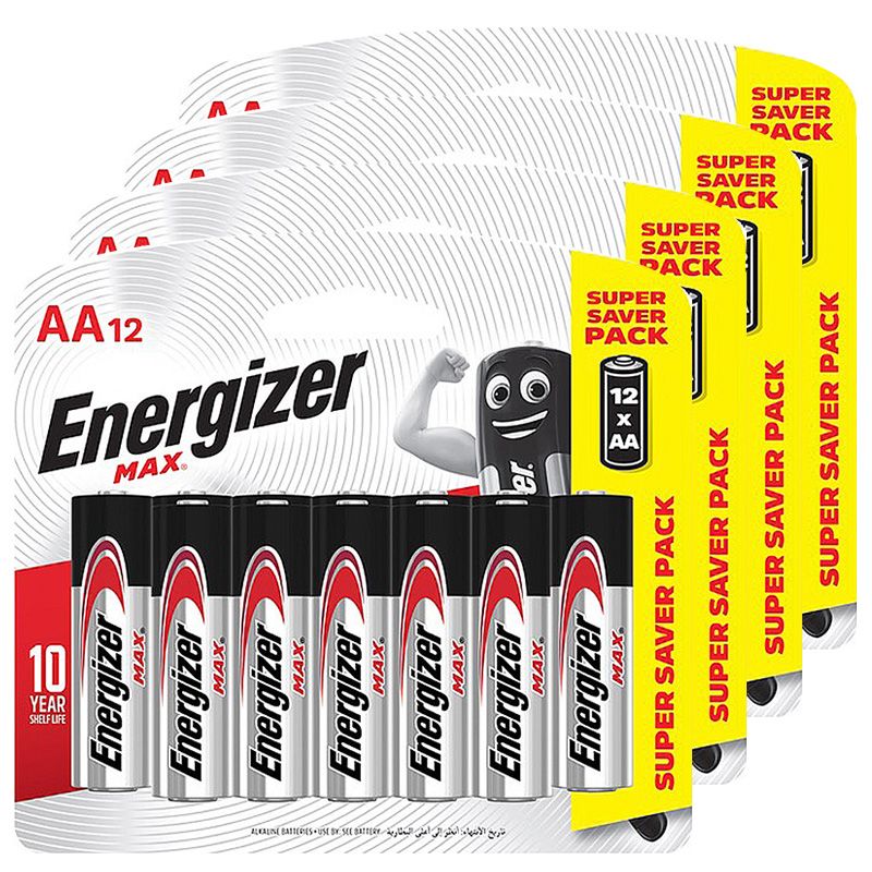 Energizer 勁量 10倍電量MAX鹼性3號AA電池48入吊卡裝(1.5V長效鹼性電池LR6)