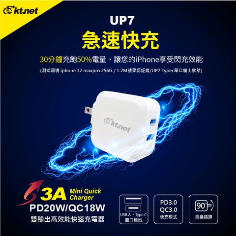 KTNET 廣鐸 PD+QC  2埠 快速充電器 20W (UP7 )