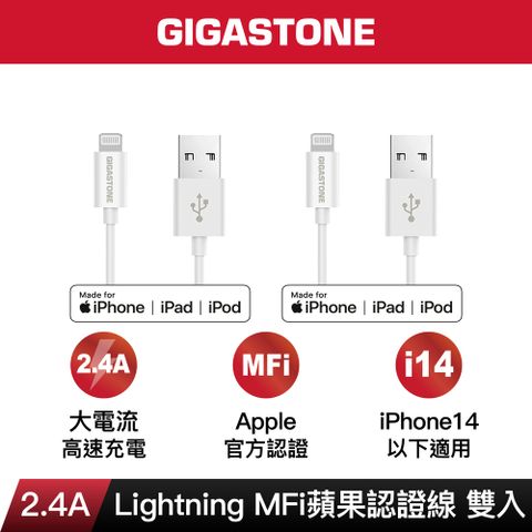 Gigastone USB to Lightning 1M 蘋果充電傳輸線 2入組 (MFi認證)