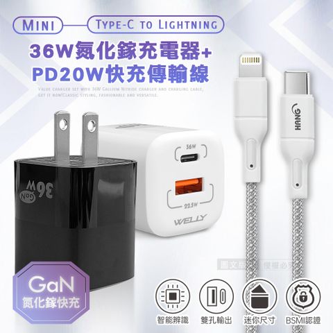 WELLY 威力 【超速組合】 36W氮化鎵GaN 雙孔充電器+