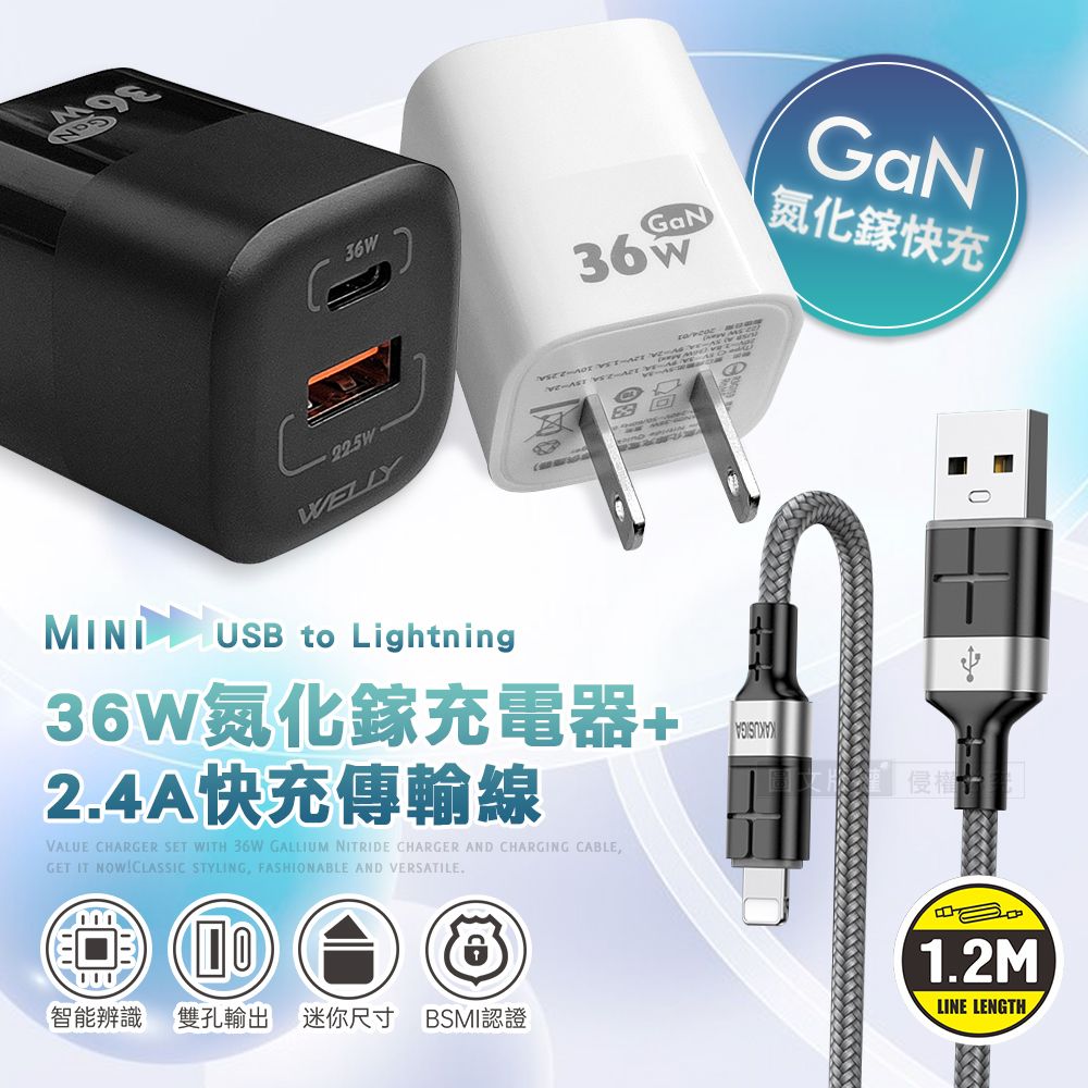 WELLY 威力  36W氮化鎵GaN 雙孔充電器+ 