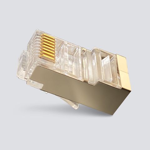 【易控王】(100入)CAT6 FTP 遮蔽式網路水晶頭 鍍金三叉銅片 金屬外殼 RJ45(70-109-06-03)