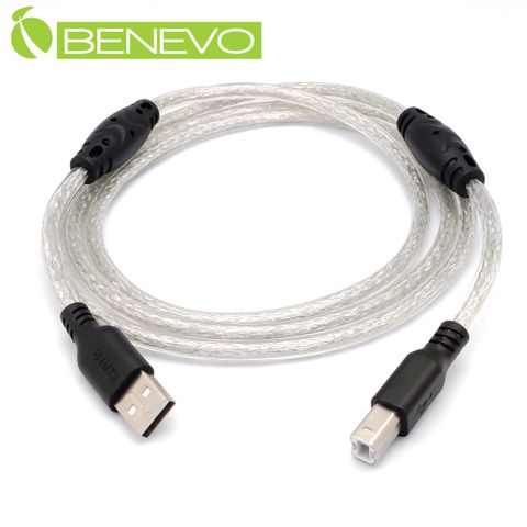BENEVO專業級 1.5米 USB2.0 A公-B公 訊號連接線，採128編金屬編織與磁環 (BUSB0151ABM)
