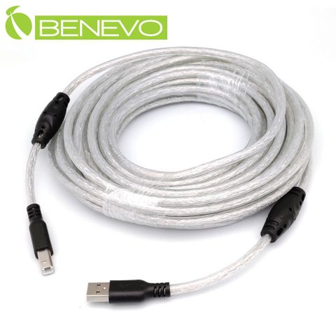 Benevo 專業級 10米 USB2.0 A公-B公 訊號連接線採128編金屬編織與磁環 (BUSB1001ABM)