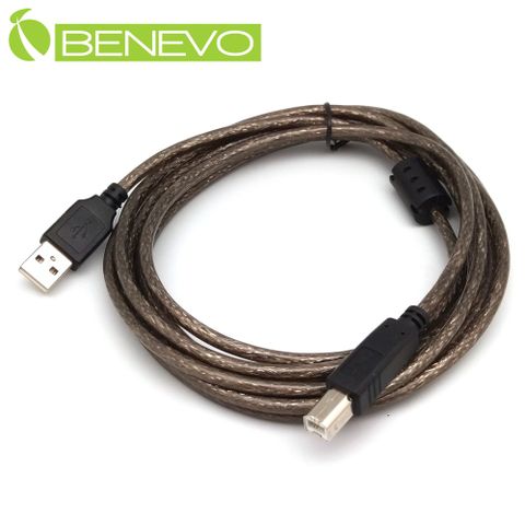 BENEVO專業級 3米 USB2.0 A公-B公 訊號連接線，採128編金屬編織與磁環 (BUSB0301ABMB)