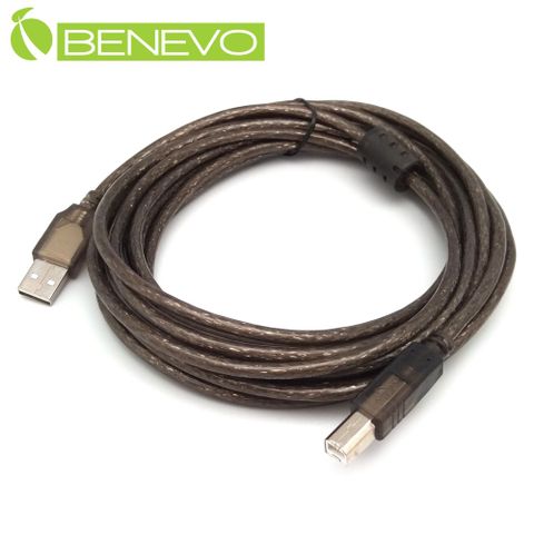 Benevo 專業級 5米 USB2.0 A公-B公 訊號連接線採128編金屬編織與磁環 (BUSB0501ABMB)