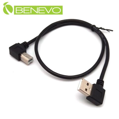 BENEVO右左彎型 50cm USB2.0 A公-B公 高速傳輸連接線 (BUSB0050AMRBML)