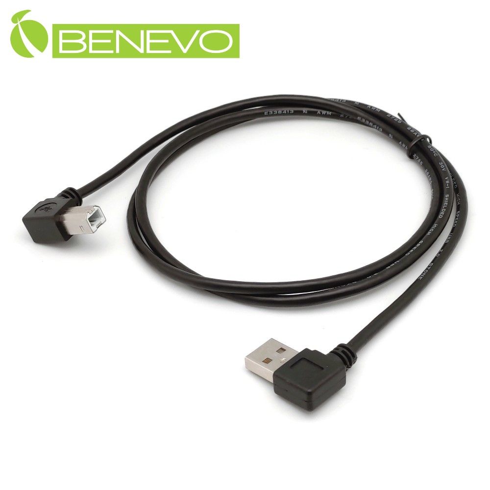 Benevo  1米 USB2.0 A公右彎-B公左彎 高速傳輸連接線 (BUSB0100AMRBML)