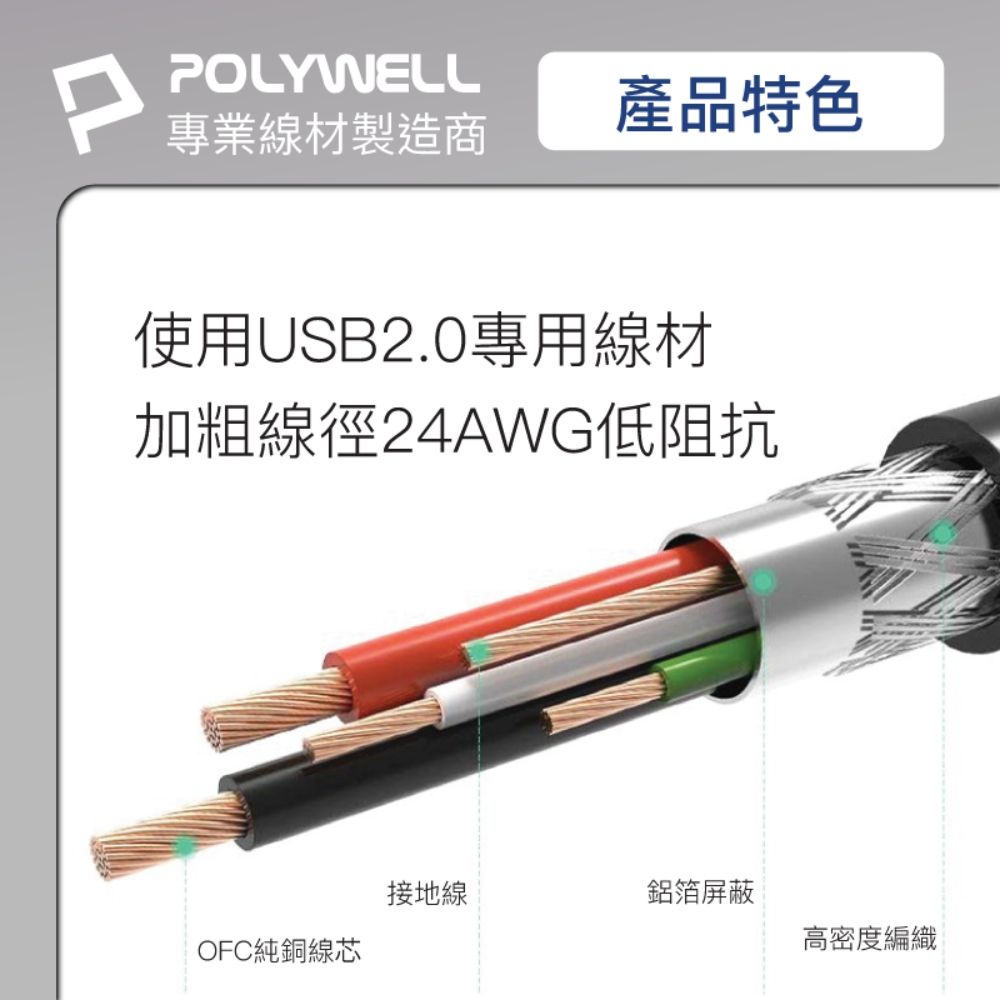 POLYWELL 寶利威爾 USB2.0 Type-A To Type-B 印表機線 /1M