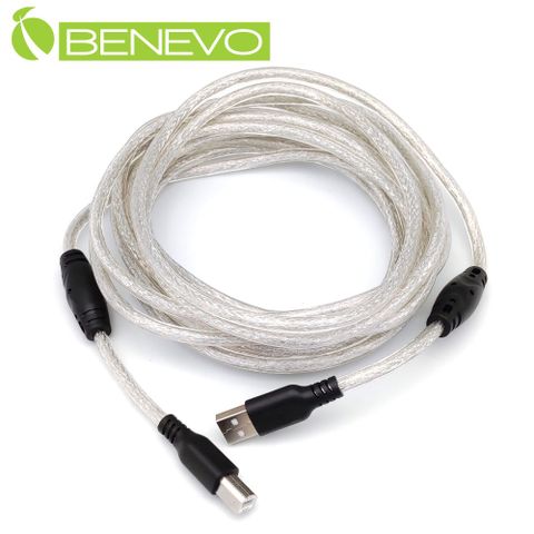 Benevo 專業級 5米 USB2.0 A公-B公 訊號連接線採128編金屬編織與磁環 (BUSB0501ABM)