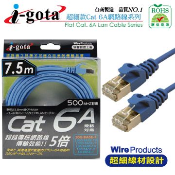 i-gota CAT6a 水藍網路線 細線型 7.5M