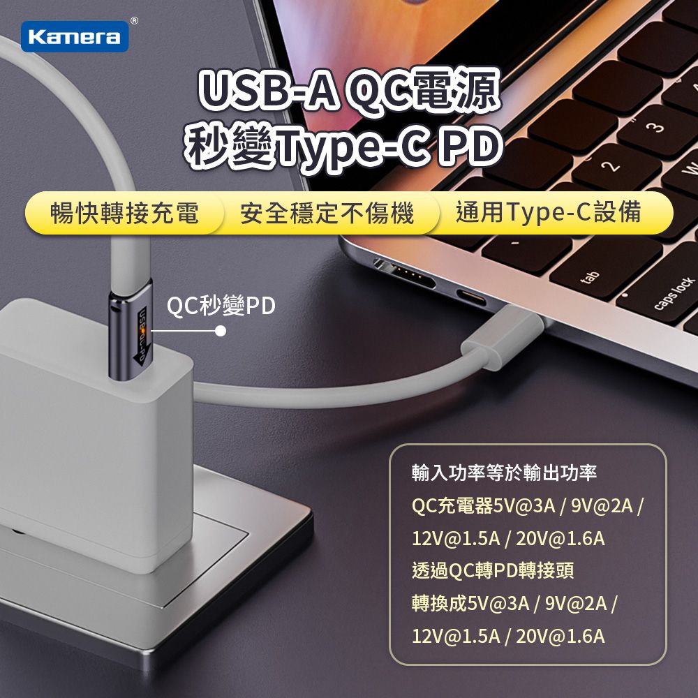 Kamera 佳美能  USB-A公轉Type-C母 轉接頭-白 USB3 10Gbps/32W/20V/1.6A