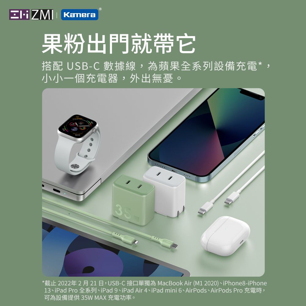 ZMI GaN3 氮化鎵 35W 雙USB-C孔快充 充電器 HA726