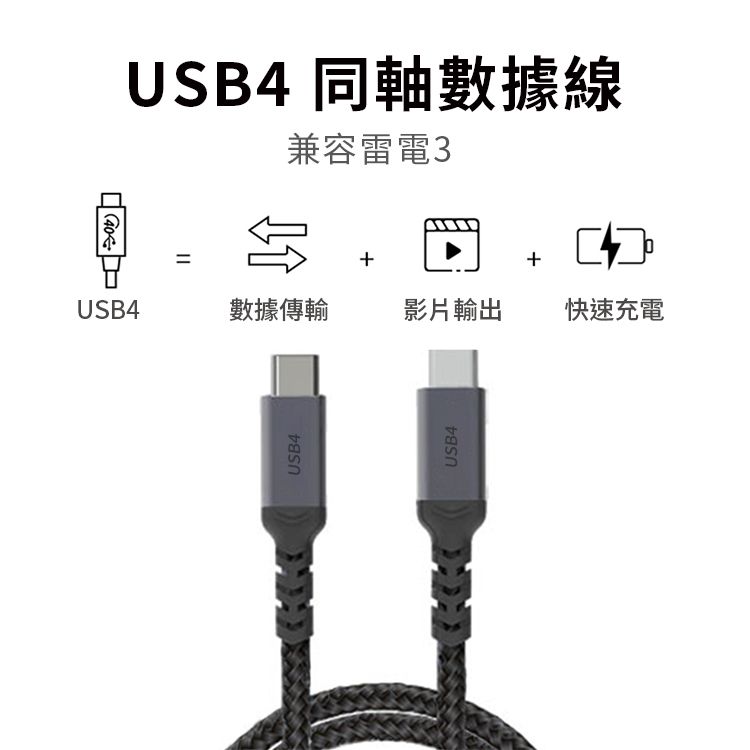 Coaxial  USB4 Gen3x2 40Gbps EPR 240W PD3.1 雙向USB-C快充 充電傳輸線 (1M)