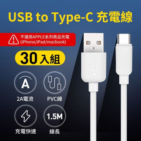 (30入) UTE 優特 USB to Type-C 2A 充電線-白色 (150cm)