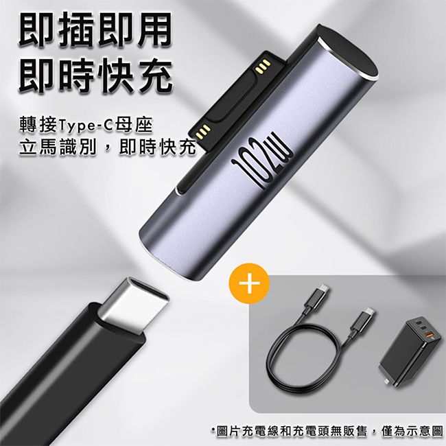  102W快充 自動吸附不掉落【魔宙】可支援Surface 轉 Type-c PD快充磁吸轉接頭15V/3A/102W