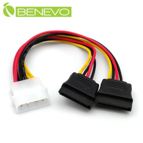 Benevo IDE 4PIN(公)轉雙SATA(母)電源轉接線 (BPIDEM2SATAF2)